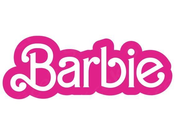 the word barbie written in pink on a white background