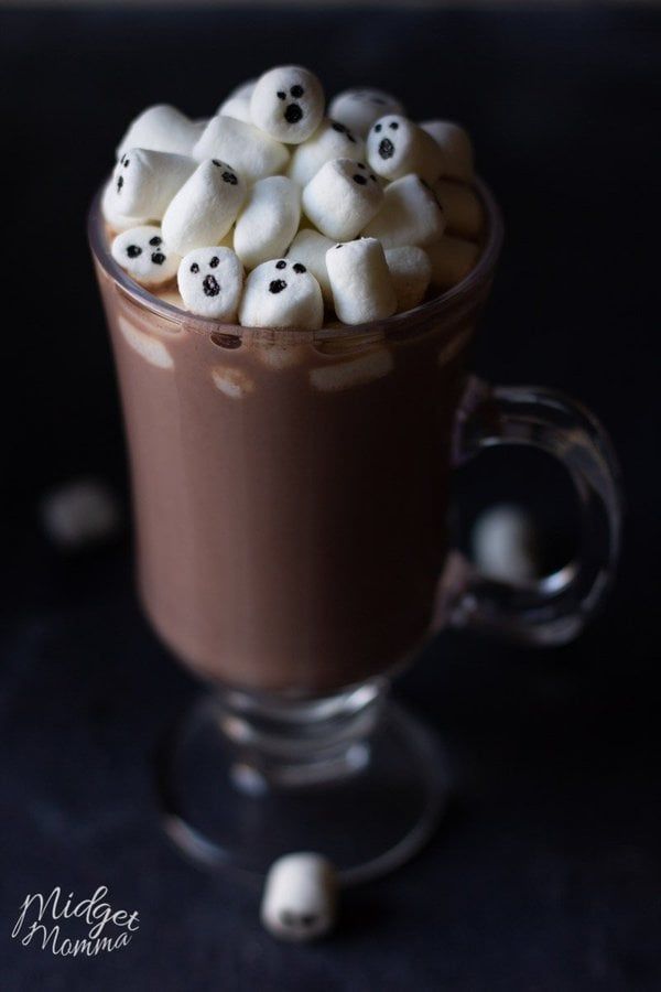 hot chocolate with marshmallows in a glass mug