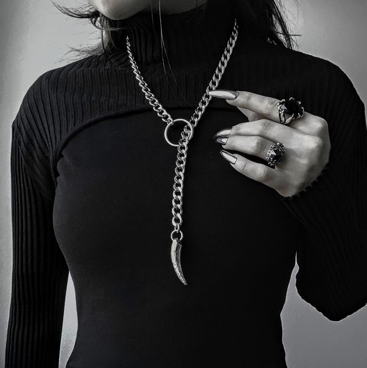 Steel Goth Slip Chain Dark Academia Style Lariat Leash Slave Collar Choker Necklace - Tusk Pendant, Chunky Grunge Necklace Gift for Her by ShieldMaidensJewelry on Etsy Heavy Metal Jewelry, Goth Collar, Goth Necklaces, Slip Chain, Goth Choker Necklaces, Grunge Necklace, Tusk Pendant, Warrior Necklace, Dark Academia Style