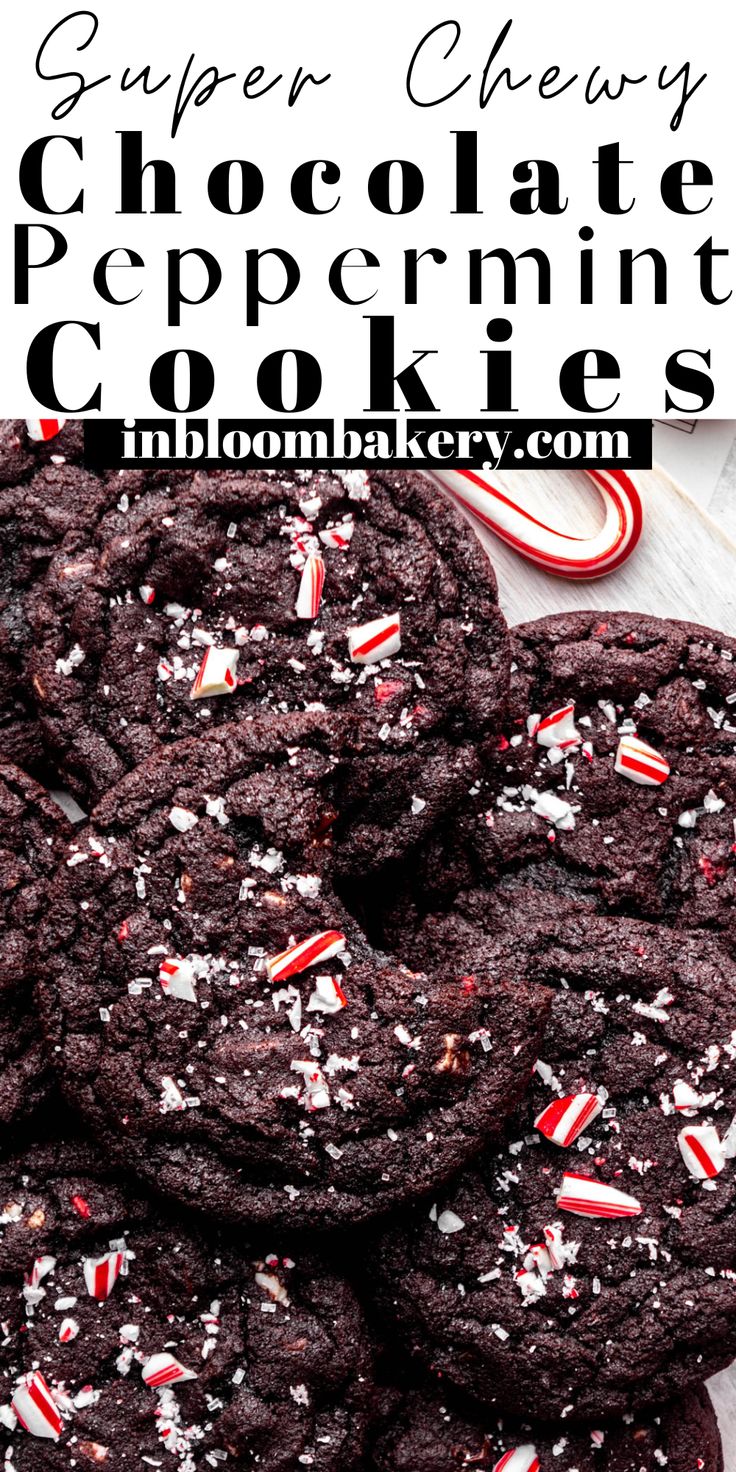 chocolate peppermint cookies with white and red sprinkles in the middle