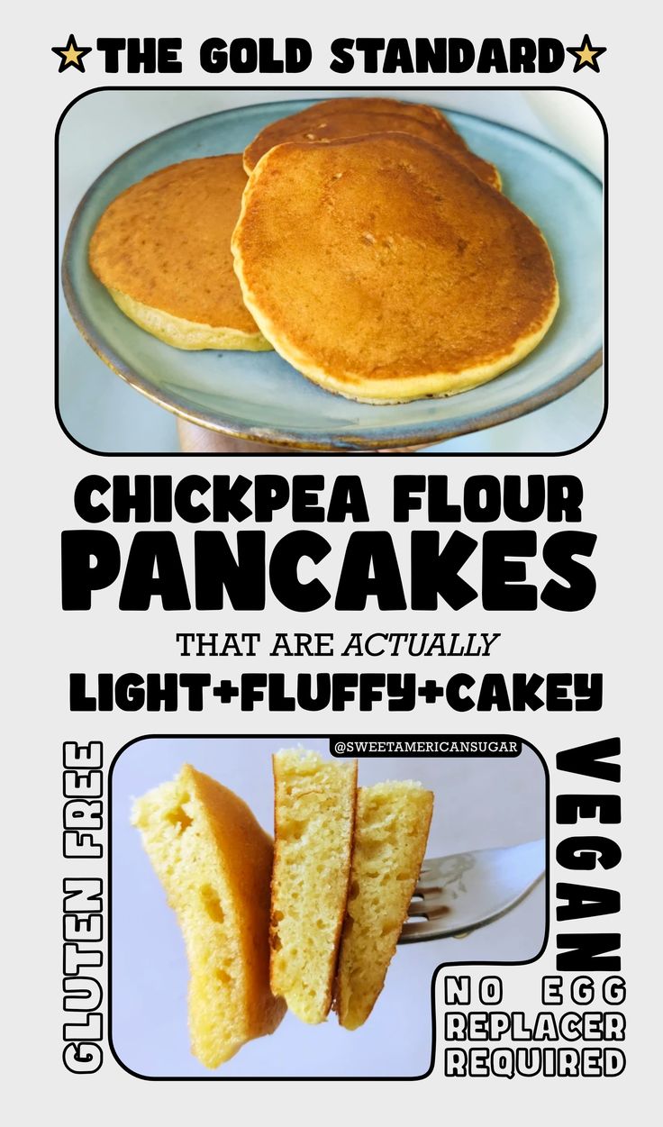 A chickpea flour pancake recipe that is vegan and gluten free and doesn't require egg replacers. Vegan Breakfast Skillet Recipes, Chickpeas Pancakes, Chickpea Flour Cake, We Cook Vegan, Gf Vegan Pancakes, Raw Vegan Breakfast Recipes, Vegan Egg, Just Egg Vegan Recipes, Coconut Flour Vegan Recipes