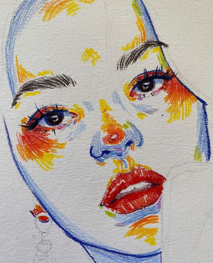 a drawing of a woman's face painted with colored pencils