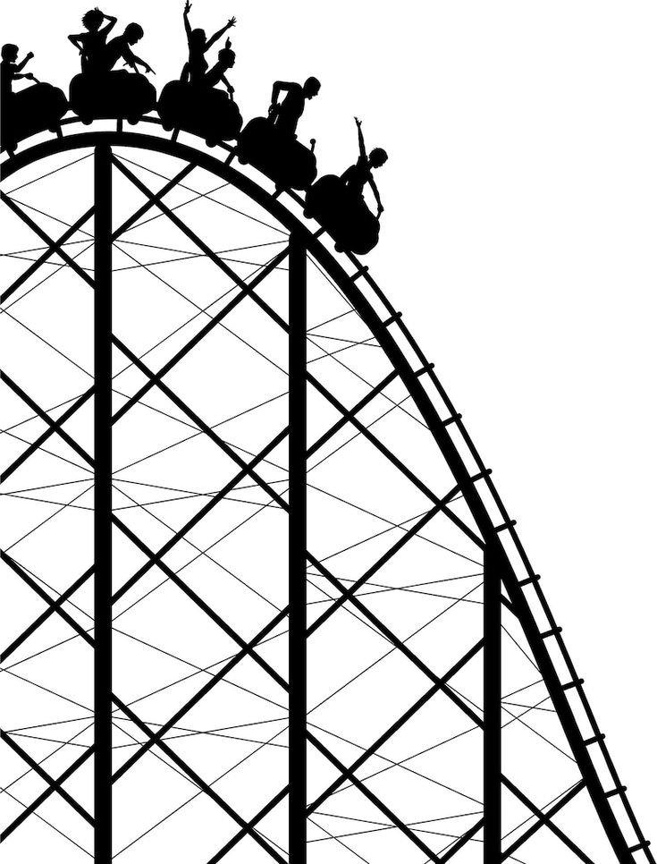 an amusement park roller coaster with people riding on the top and one person in the middle