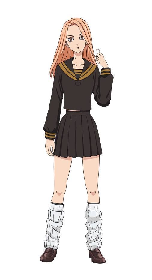 an anime character with long red hair and boots on her feet, wearing a sailor outfit