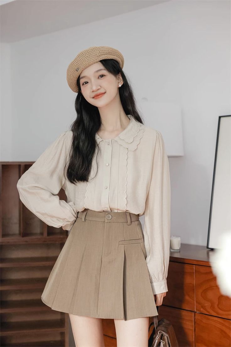 Button up shirt with a double scalloped collar, scallop trim placket details and long blouson sleeves. S: 15" across shoulders, 38.5" chest, 24.5" lengthM: 15.5" across shoulders, 40" chest, 24.5" lengthL: 16" across shoulders, 41.5" chest, 25" lengthXL: 16.5" across shoulders, 43" chest, 25" length Scalloped Collar, Scallop Trim, Chiffon Blouse, Overall Dress, Sweater Blouse, Cardigan Jacket, Button Up Shirt, Sweaters & Cardigans, Button Up Shirts