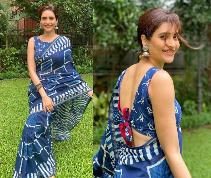 Wedding Times, Indigo Saree, Karishma Tanna, Choli Blouse Design, Kerala Saree Blouse Designs, Sleeveless Blouse Designs, Blouse Designs High Neck, Cotton Saree Blouse Designs, Cotton Blouse Design