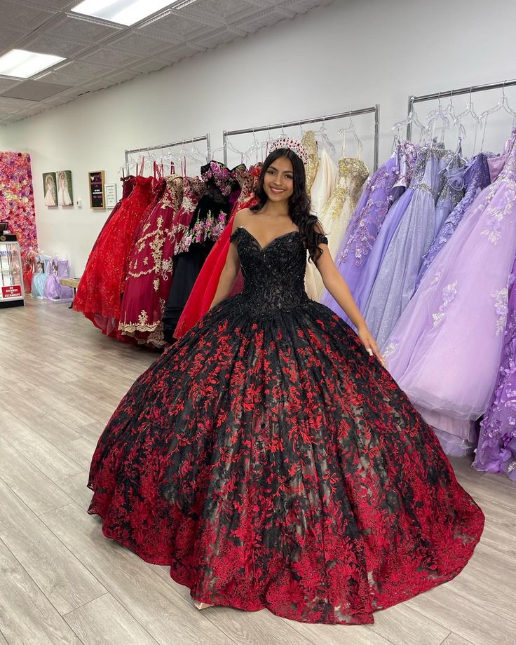 Black/Red quinceañera dress Red And Black Dress Quinceanera, Burgundy And Black Quinceanera Dresses, Quincenera Dresses Black And Red, 15 Dresses Quinceanera Black And Red, Black And Burgundy Quince Dress, Red Black And White Quinceanera Dress, Red And Black Masquerade Quince, Red With Black Quinceanera Dresses, Black With Red Roses Quince Dress