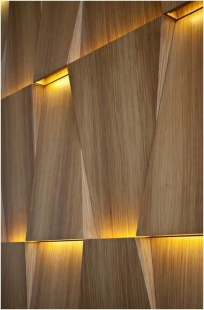 an abstract wooden wall with lights on it