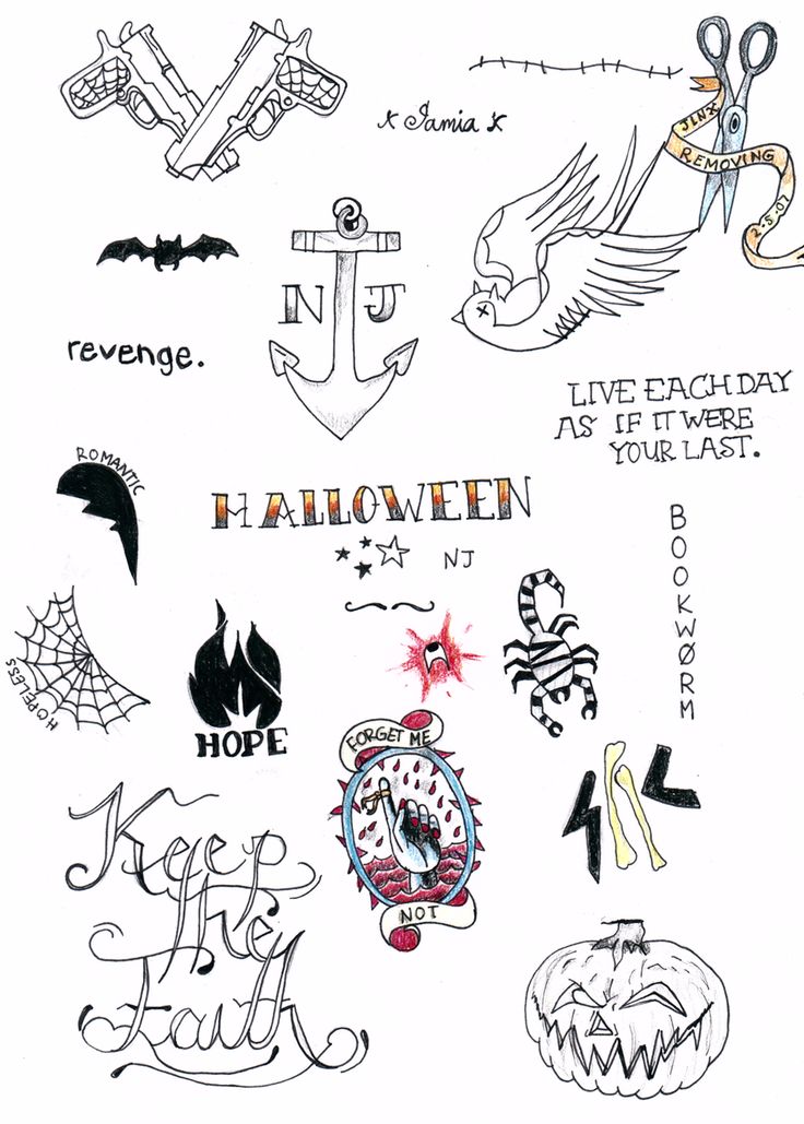 an image of halloween stickers on the back of a white paper sheet with words and symbols