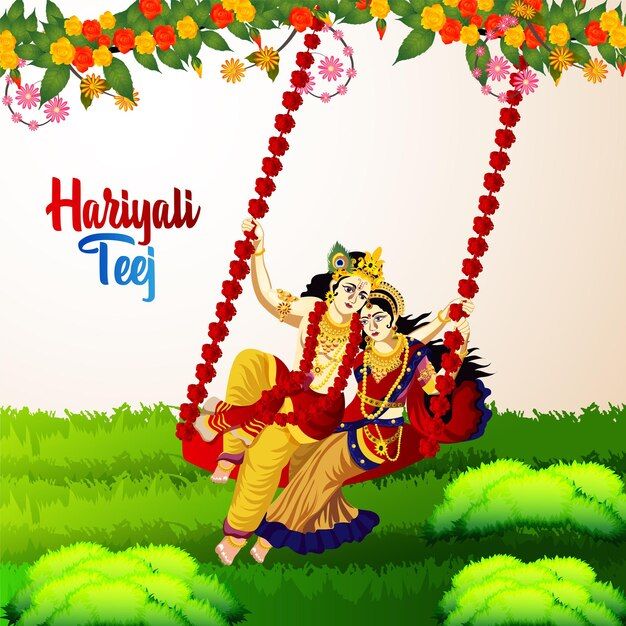 an artistic illustration of a woman on a swing with flowers and garlands around her