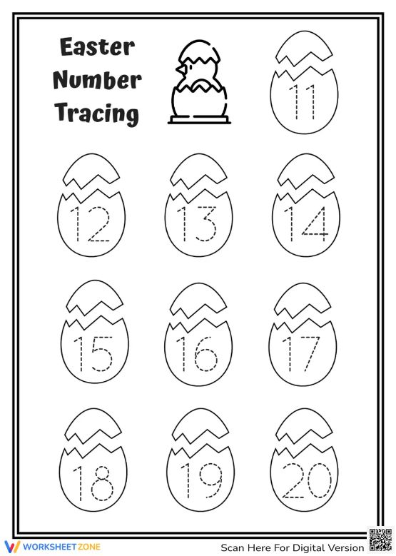 an easter number traceing worksheet for kids