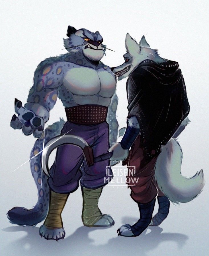 an image of a cat and wolf standing next to each other