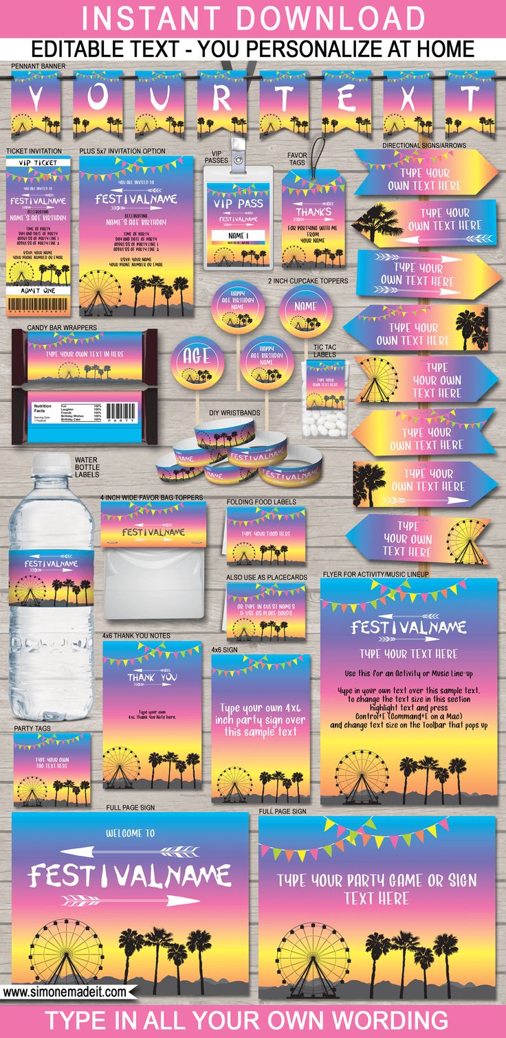 an image of a flyer for a festival with palm trees and ferris wheel in the background