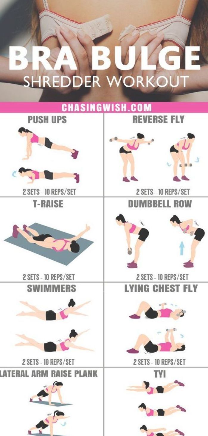 a woman doing exercises for her chest and back with the text bra bulge shredder workout