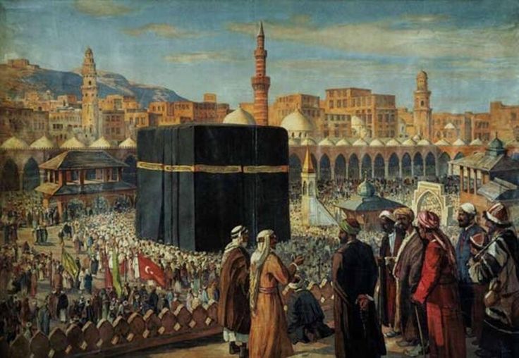 an old painting of people standing in front of a crowd