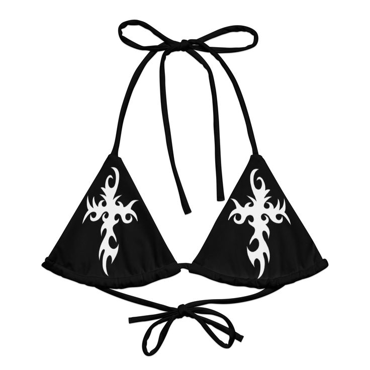 Check out our Cross Collection here: https://www.etsy.com/shop/GDSLabel?ref=seller-platform-mcnav&search_query=cross+jesus Get ready for the summer season with this eco-friendly All-Over Print Recycled Padded String Bikini Top. The top is made from soft recycled polyester, with UPF 50+ and versatile, stretchy straps ready for styling. Grab one today and pair it with a swim-ready outfit. * Flexible and adjustable straps * Soft and stretchy material with UPF 50+ * Sizes up to 6XL * Removable paddi Y2k Bikinis Outfit, Christian Symbol Tattoo, Tattoo Jesus, 2000s Scene, Symbol Tattoo, Cross Jesus, Symbol Tattoos, Jesus Christus, Boho Floral Dress