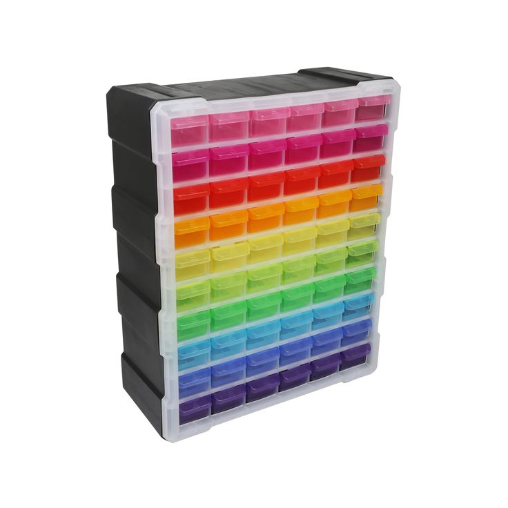 a multicolored plastic storage box with compartments