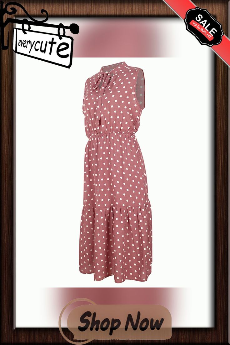 Pink Polka Dot Sleeveless Fashion Dress Polka Dot Sleeveless Sundress For Spring, Spring Sleeveless Polka Dot Midi Dress, Sleeveless Polka Dot Midi Dress For Spring, Casual Polka Dot Sleeveless Midi Dress, Chic Sleeveless Polka Dot Midi Dress, Polka Dot Knee-length Sleeveless Dress For Spring, Summer Polka Dot Sleeveless Knee-length Dress, Fitted Polka Dot Sleeveless A-line Dress, Casual Polka Dot V-neck Dress