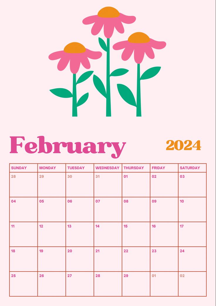 a calendar with pink flowers on it