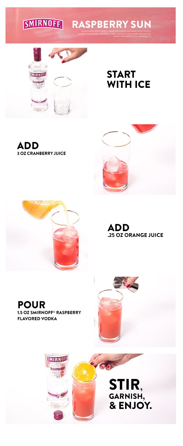 the instructions for how to make raspberry sun cocktails in 3 easy steps