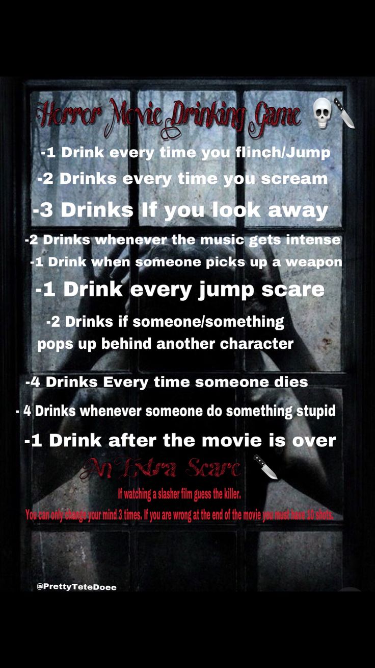 a poster with the rules for drinking after the movie is over written in red on it