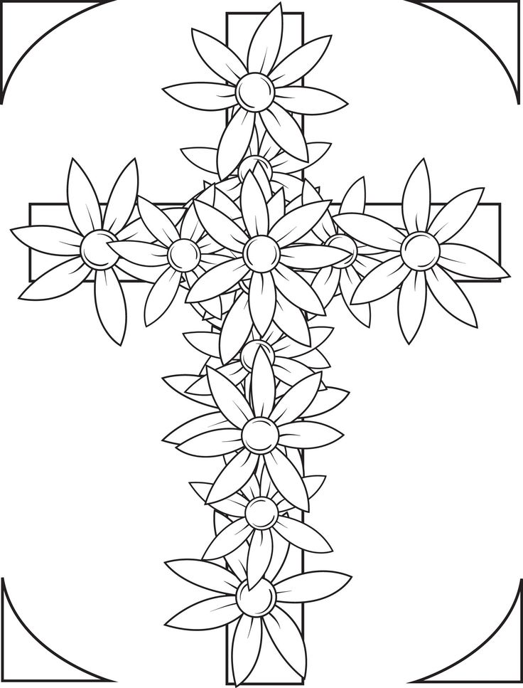 Cross With Flowers Coloring Page Cross With Flowers, Cross Coloring Page, Coloring Pages For Grown Ups, Flowers Coloring, Bible Coloring Pages, Easter Coloring Pages, Easter Colouring, Bible Coloring, Flower Coloring Pages