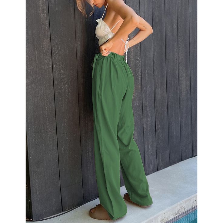 Green High Waist Pocket Wide Leg Pants Green High Waist Wide Leg Pants With Pockets, Wide Leg Trousers With Pockets For Day Out, Versatile Green Pants For Day Out, Green High-waisted Bottoms With Side Pockets, Green Straight Leg Pants For Day Out, High Waist Pants With Side Pockets For Day Out, Khaki Pants With Pockets For Day Out, Green High-waisted Pants With Pockets, Versatile Green Bottoms For Day Out