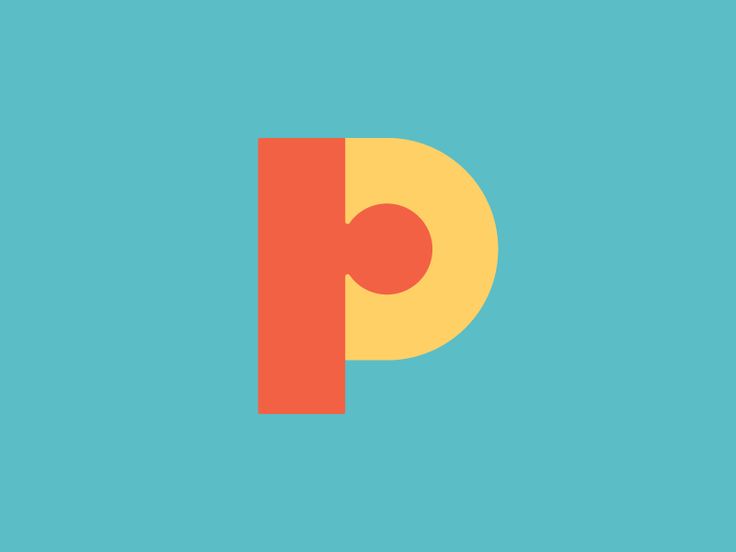 the letter p is made up of two different colors and shapes, with an orange circle at the center