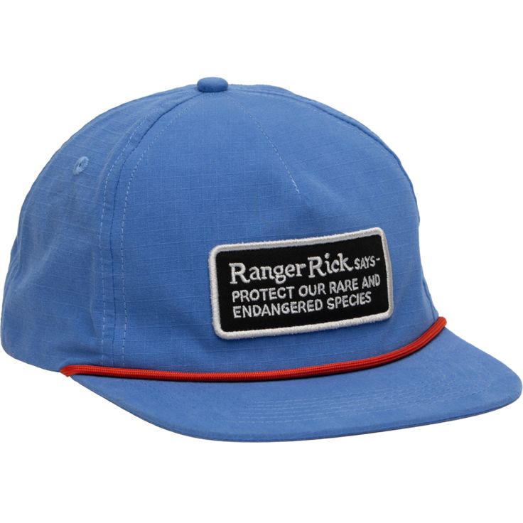 Don't miss your chance to own a piece of nostalgia and contribute to a brighter future for our planet. This accessory is a timeless tribute to our planet's most precious inhabitants. Crafted with GOTS certified organic cotton, this hat combines style, conservation, and nostalgia in one fabulous accessory. Ranger Rick's timeless message has never been more relevant. With environmental concerns at the forefront, this hat serves as a reminder of our shared responsibility to protect the Earth's prec Adjustable Canvas Hat With Logo Patch, Vintage Cotton Hat For Outdoor Activities, Blue Cotton 5-panel Snapback Hat, Adjustable Cotton Snapback Hat For Outdoor Activities, Adjustable Canvas 5-panel Hat, Adjustable 5-panel Canvas Hat, Cotton 5-panel Trucker Hat For Outdoor, Outdoor Cotton Trucker Hat With Flat Brim, Cotton Snapback Hat For Outdoor