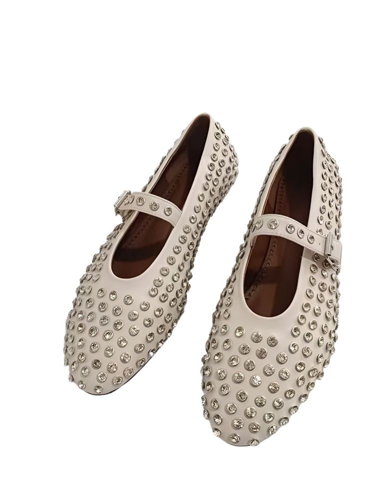 Almond studded flats shoes - Wapas Leather Evening Flats With Studs, Party Flats With Buckle Closure And Flat Heel, Party Flats With Buckle Closure, Chic Party Flats With Buckle Closure, Studded Leather Flats For Party, Leather Flats With Studs, Chic Party Flats With Studded Rubber Outsoles, Chic Studded Flats With Flat Heel, Leather Flats With Spikes