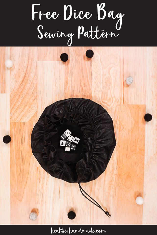 the free dice bag sewing pattern is shown on a wooden surface with beads around it