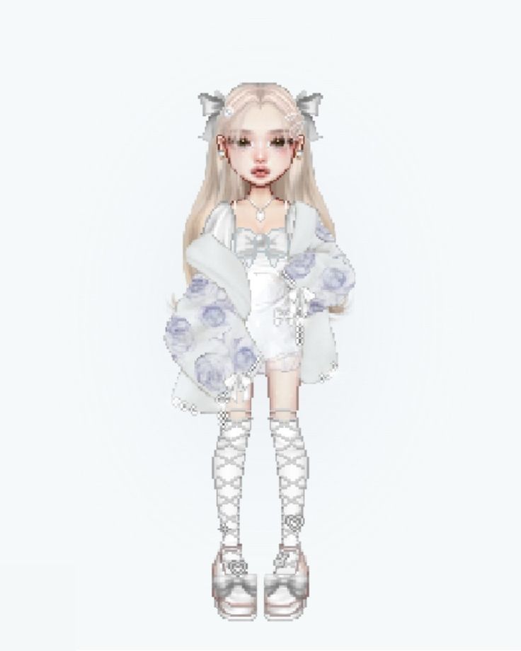 Everskies, doll, pixel, outfit, idea, coquette, idea Blue Everskies, White Stage Outfits, Everskies Outfits, Aesthetic Fits, Virtual Fashion, Bratz Doll, Ethereal Art, Stage Outfits, Kpop Fashion