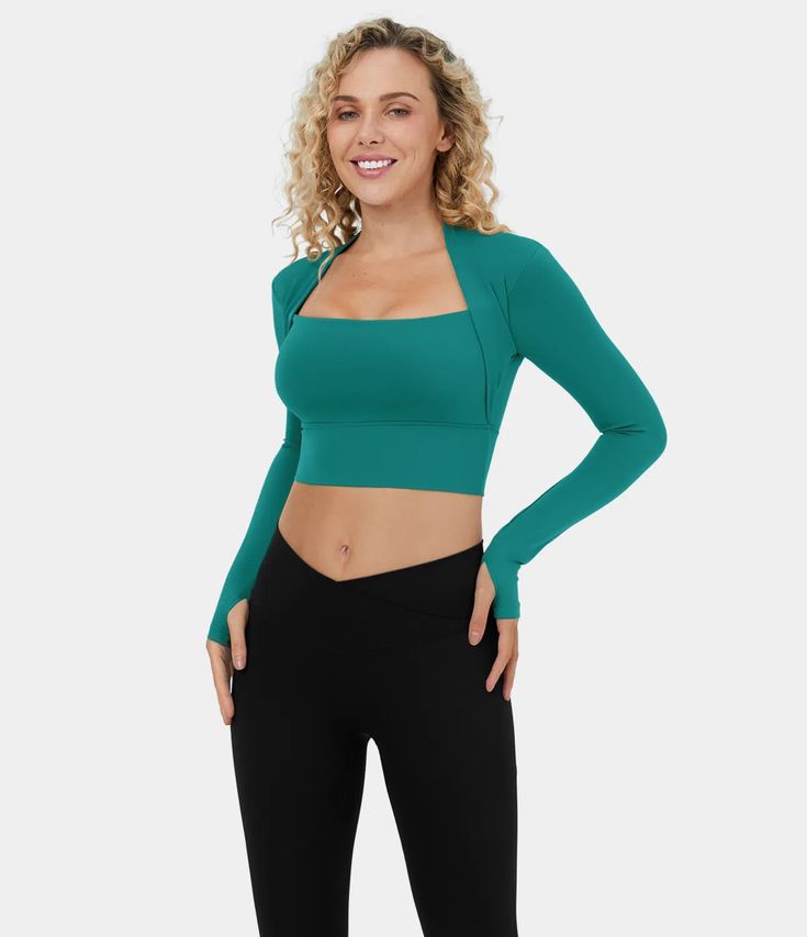 Quetzal Green, Sports Tops, Burda Style, Women's Sports, Bleach Wash, Top 4, Running Training, Sports Top, Thumb Holes