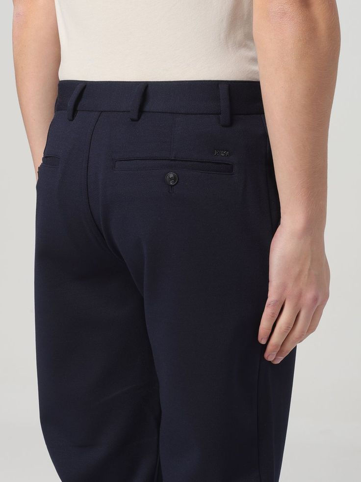 Pants EMPORIO ARMANI Men color Blue Blue Five-pocket Pants For Workwear, Blue Workwear Pants With Five Pockets, Blue Business Casual Bottoms With Side Pockets, Navy Business Casual Bottoms With Straight Hem, Navy Bottoms For Business Casual With Straight Hem, Blue Tapered Leg Pants With Side Pockets, Navy Business Casual Pants With Straight Hem, Classic Blue Pants With Five Pockets, Blue Business Casual Pants With Side Pockets