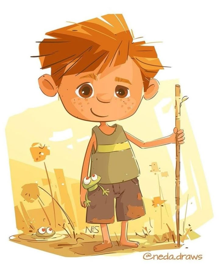 a young boy holding a stick in his hand