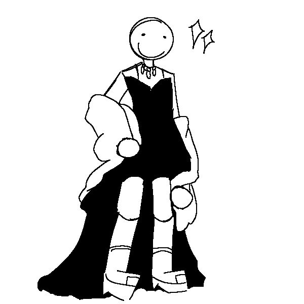 a black and white drawing of a woman in a dress