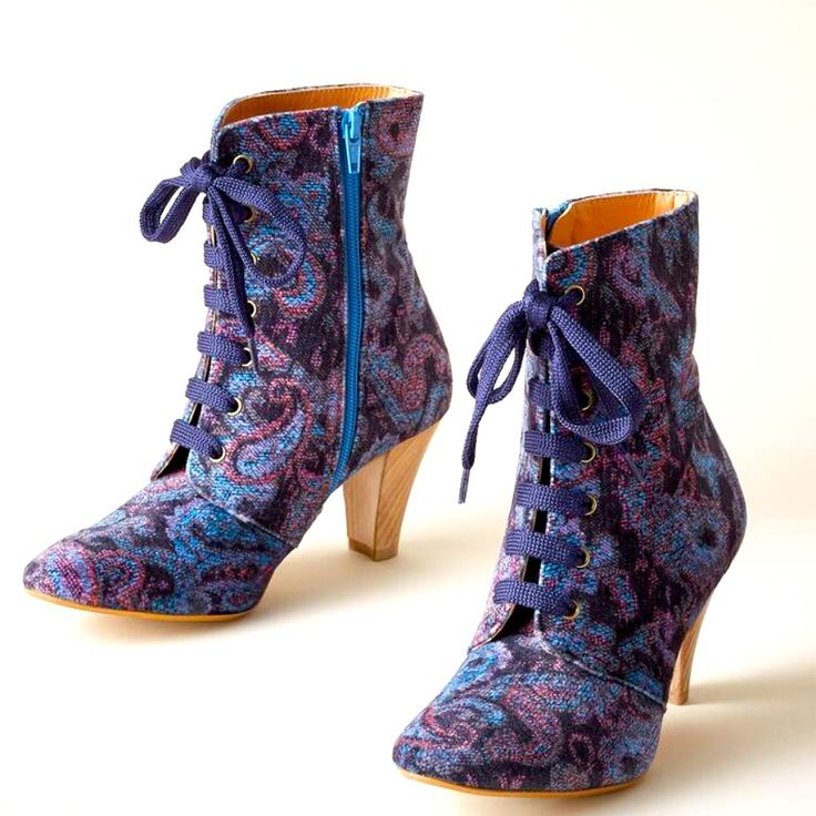 Jacquard Woven Paisley Swirls In Shades Of Antique Rose And Midnight Blue In Eye-Catching Velvet Boots With A Sculptural 2-3/4" Wood Heel. Inside Zipper. Made In Spain. Size 37 (Us 6.5) 38 (Us 7-7.5). Paisley Fashion, Velvet Boots, Sundance Catalog, Wood Heel, Blue Paisley, Women's Footwear, Shoes Heels Boots, Sock Shoes, Handbag Accessories