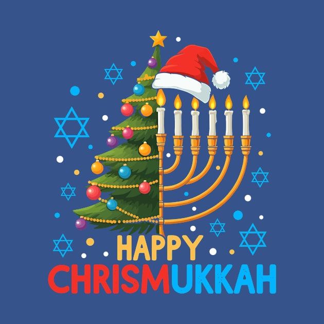 a menorah with candles and a christmas hat on it, says happy christmas