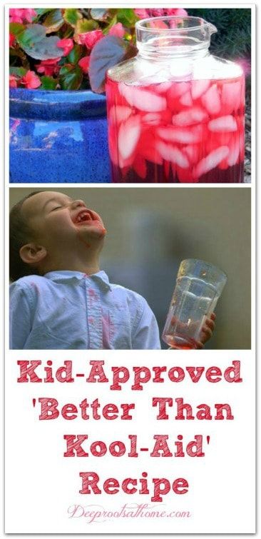 two pictures with the words kid - approved better than kool - aid recipe