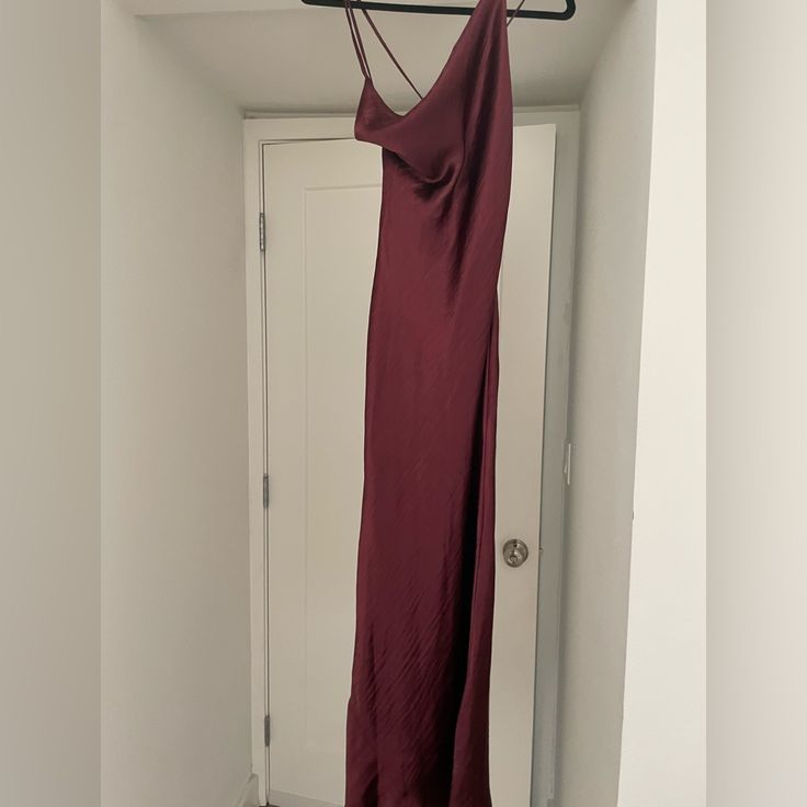 New With Tags Red Maxi Length Slip Dress For Date Night, Burgundy Sleeveless Evening Dress, Burgundy Satin Dress For Night Out, Burgundy Silk Dress For Party, Burgundy Silk Party Dress, Red Silk Maxi Dress For Date Night, Burgundy Maxi Dress For Date Night, Asos Petite, Maroon Dress