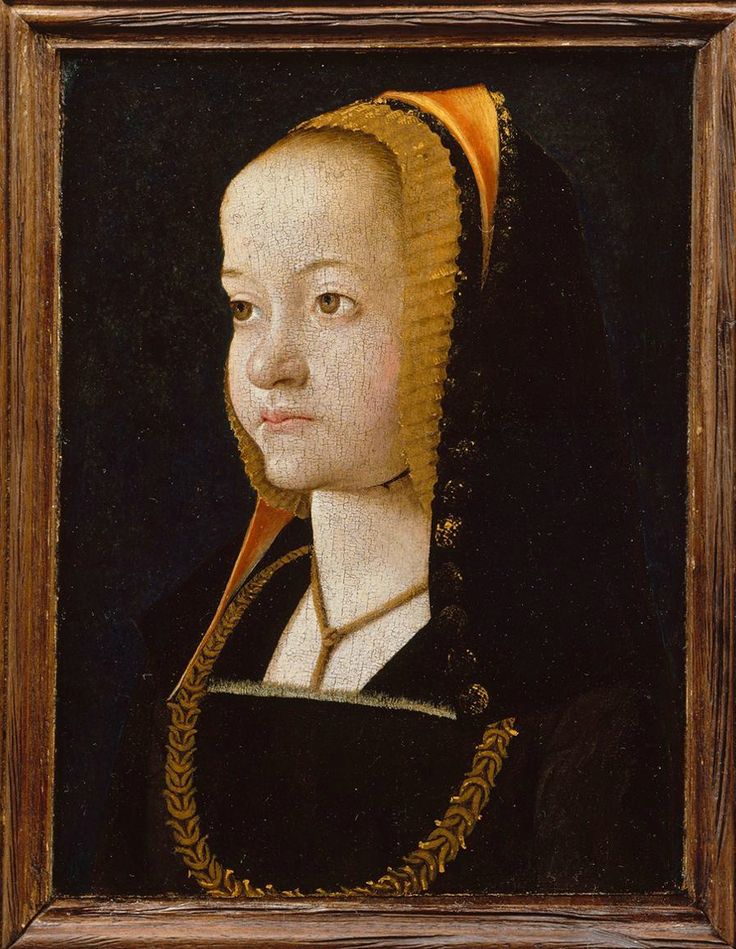 an old painting of a woman with a yellow bonnet on her head and black dress