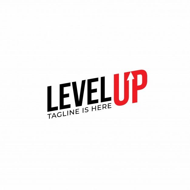 the logo for level up tagline is here, which has been designed to look like it