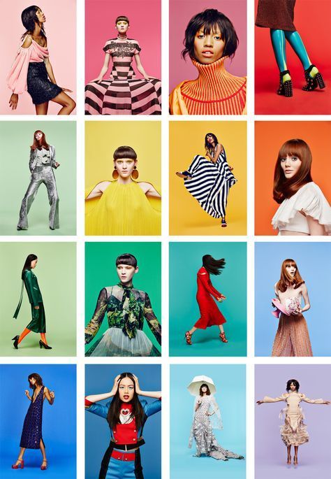 many different images of women in colorful outfits