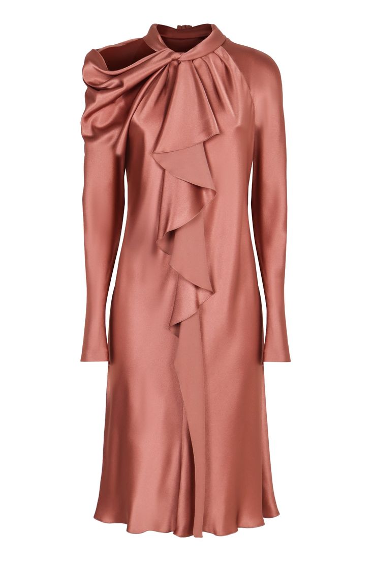 Cut-out detail on the right shoulderfront ruffles64% acetate, 36% silkComposition: 64% % Acetate, 36% % Silk Herno Jacket, Barbour Steve Mcqueen, Embellished Gown, Zimmermann Dress, Pleats Please Issey Miyake, Satin Midi Dress, Pink Midi Dress, Alberta Ferretti, Yoga Wear