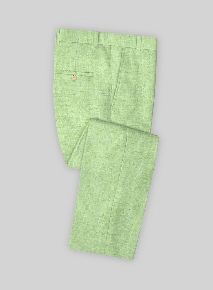 Give yourself a refined yet casual look that is extremely summer-friendly with our Solbiati Spring Green Linen pants. Crafted from linen, the green pants with its high quality and light eye-catching shade will give an upscale modern feel to your suiting wardrobe. Tag it with matching waistcoat and jacket, a white shirt, and brown shoes for a relaxed appearance. 
 
 Look Includes  Solbiati Spring Green Linen Fabric  Cross Pocket  Flat Front  Two Welted Back Pockets on Trousers   
 You can change Green Linen Suit, Green Linen Fabric, Green Linen Pants, Herringbone Tweed Jacket, Grey Wool Suit, Fabric Cross, Tweed Pants, Green Flannel, Linen Suits