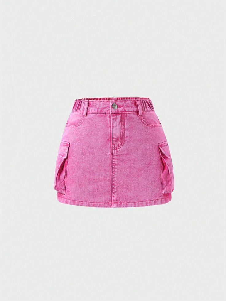 Tween Girl's Vintage Y2k Casual Denim Skirt With Multiple Pockets, Rose Red Hot Pink    Denim Plain A Line,Straight Non-Stretch  Tween Girls Clothing, size features are:Bust: ,Length: ,Sleeve Length: Pink Jean Skirt, Hot Pink Denim, Jean Rose, Pink Concert, Pink Denim Skirt, Jeans Rosa, Casual Denim Skirt, Baby Alive Doll Clothes, Girls Denim Skirts