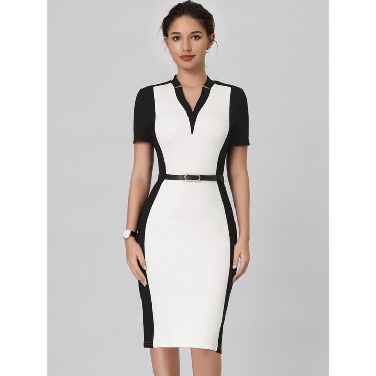 This dress can be a perfect addition to almost any outfit from formal to daily wear, great for work, meeting, office, businesses, work, party, cocktail, wedding, casual, daily dressing, etc. Pair with high heels for a vintage office look. Comfortable and versatile, this pencil dress perfect on its own or as a layer under a blazer. Fitted V-neck Bodycon Dress For Office, V-neck Office Lady Bodycon Dress, Elegant Slim Fit Bodycon Dress For Formal Occasions, Elegant Slim Fit Bodycon Dress, Elegant Slim Fit Sheath Midi Dress, Elegant Formal Slim Fit Bodycon Dress, Elegant Slim Fit Bodycon Dress For Office, Elegant Office Bodycon Dress With Slim Fit, Elegant Slim Fit V-neck Dress