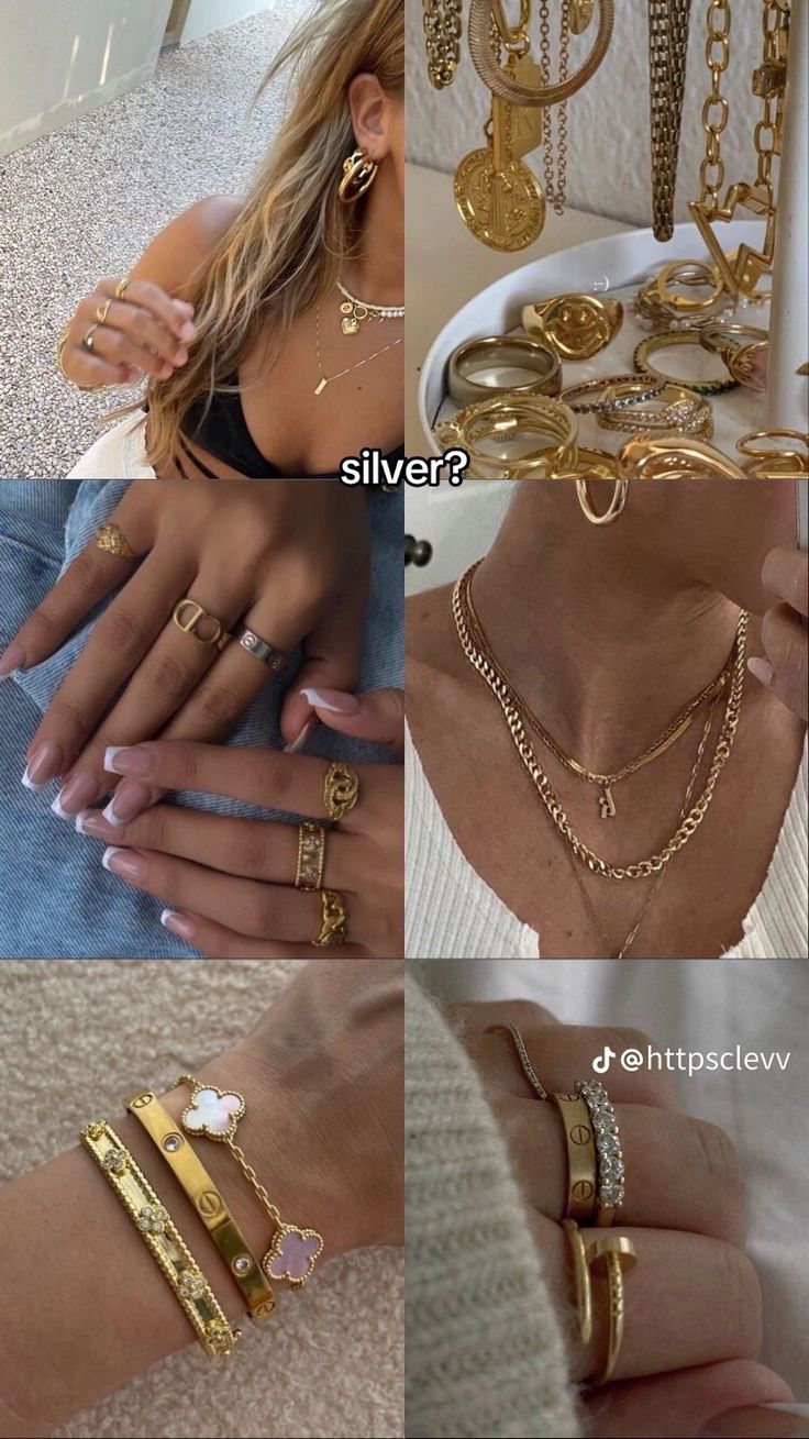 Trendy Jewelry Gold, Colorful Jewelry Outfit, Gold Girly Aesthetic, Acsesuares Style, Jewelry Selling Ideas, Latina Gold Jewelry, Jewlerie Aesthetic Gold And Silver, Every Day Jewelry, Gold Silver Jewelry Mix Jewellery