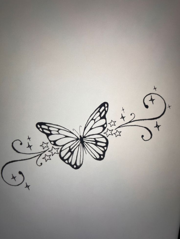 Creative Butterfly Tattoo Design, Horizontal Butterfly Tattoo, Lower Back Tattoos For Black Women, Trampstamp Tattoo Designs, Butterfly Tattoo Tramp Stamps, Spiral Butterfly Tattoo, Lower Back Tattoos For Women Butterflies, Tattoos On Lower Back For Women, Trampstamps Y2k