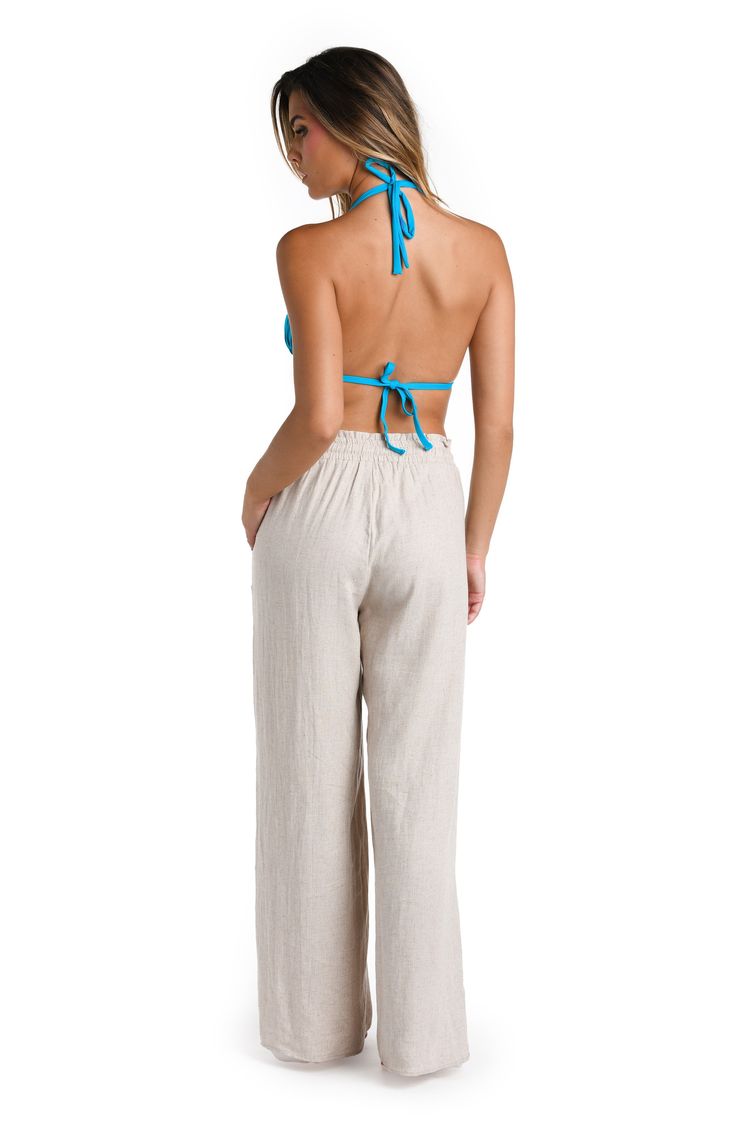 Drawstring ties with goldtone tips bring casual-cool style to these airy smocked-waist pants with breezy wide legs for poolside perfection. 30 1/2" inseam; 27" leg opening; 12 1/2" front rise; 15" back rise (size medium) Elastic/drawstring waist Side-seam pockets 80% rayon, 20% linen Hand wash, line dry Imported Swimsuit Material, Cord Ends, Beach Pants, Sun Tan, Beach Covers, Wide Legs, Swimsuit Cover, Waist Pants, Rivets